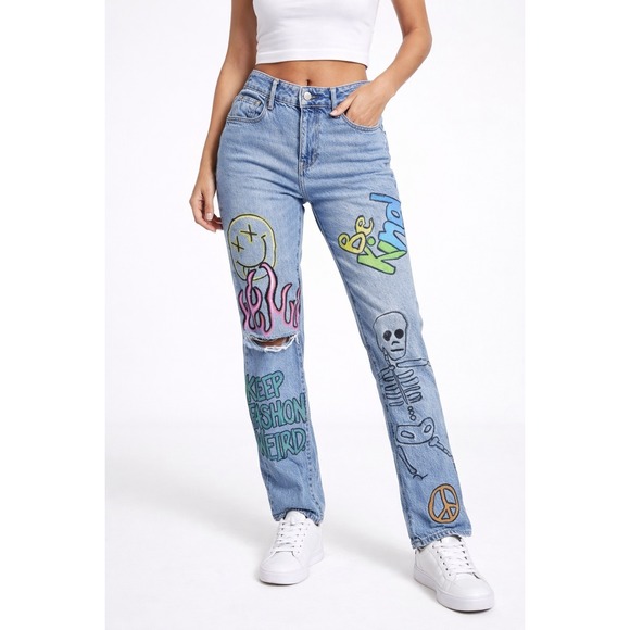 PacSun Denim - Pacsun Mom Jean Distressed Light Wash Custom Drawstring Jeans Women's size 27
